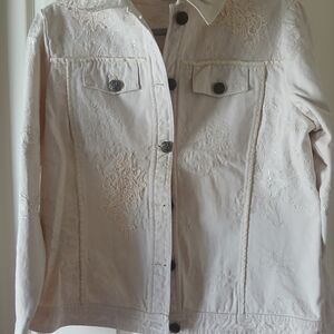 Laura Ashley Light Cream Embroidered Jean Jacket